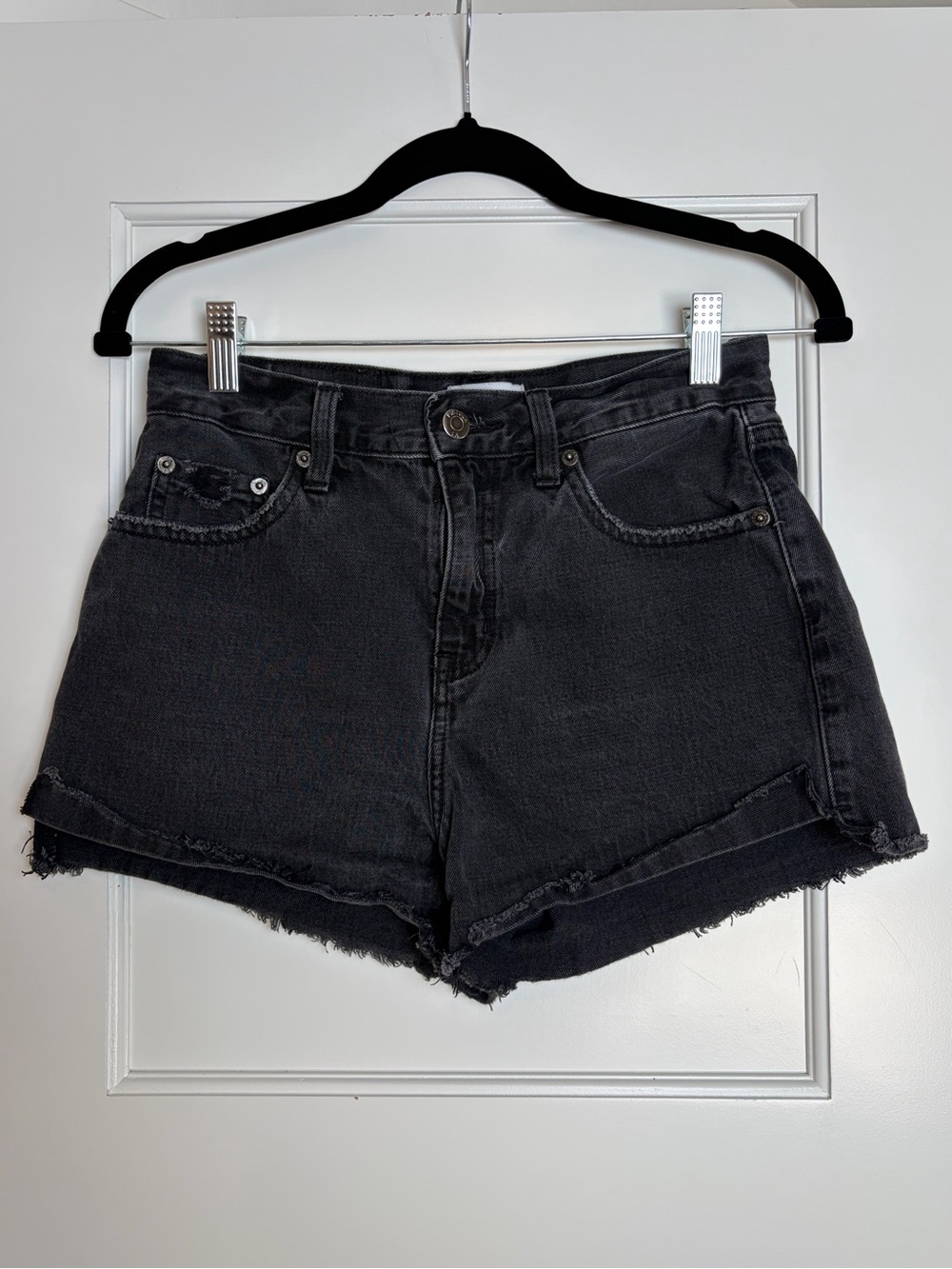 Pistola Black High-Rise Frayed Hem Denim Shorts (25)